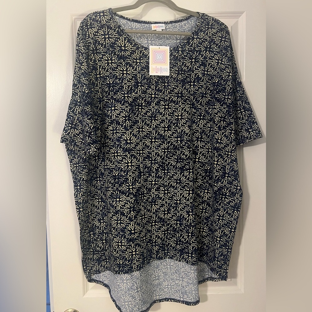 LuLaRoe Blue and White Top Irma Style